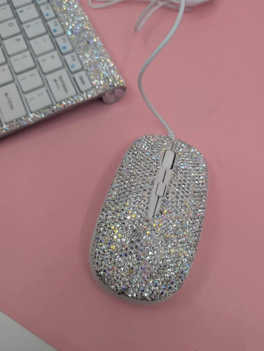 Bling Rhinestone Wired Mouse – Sparkly Crystal Computer Mouse, Cute Aesthetic De